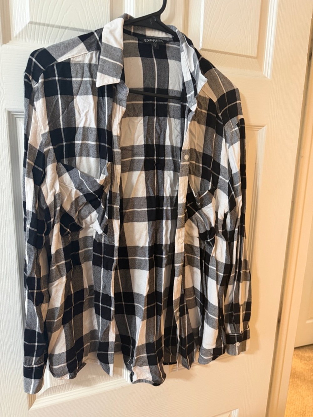 Express Black and White Plaid Button-Down Shirt